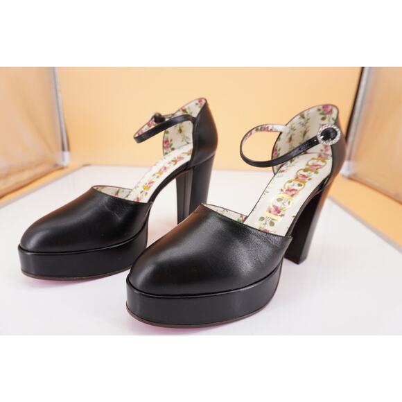 Gucci Agon Ankle Strap Black Leather Platform Pumps Size 38.5 New $890 Houston - Picture 5 of 11